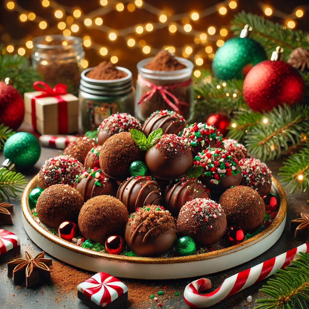 Healthy Christmas dessert idea: protein-rich chocolate truffles with low sugar and holiday-inspired decorations