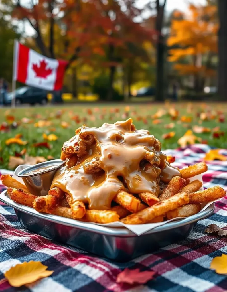 Golden crispy French fries topped with cheese curds and rich gravy for a classic poutine