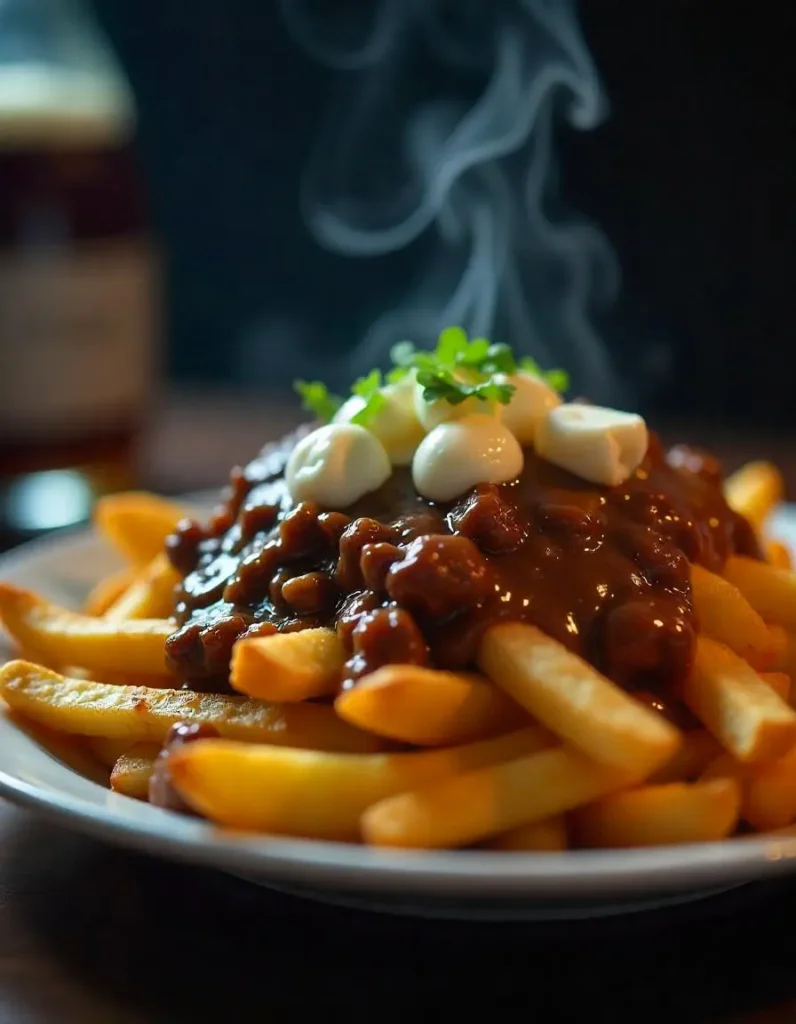 Rich, homemade poutine gravy poured over crispy fries and fresh cheese curds for the perfect comfort food.