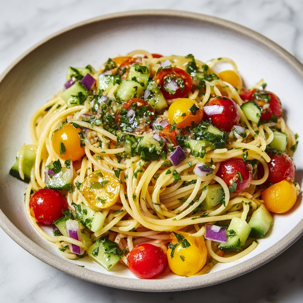 Cold Spaghetti Pasta Salad with Fresh Vegetables and Italian Dressing Recipe - Recipe Image