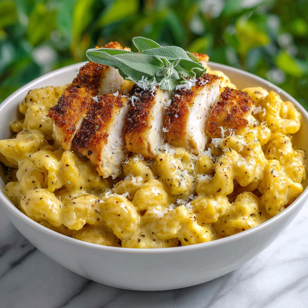 Pumpkin and Roasted Garlic Cream Sauce Fettuccine with Grilled Sage-Rubbed Chicken Recipe - Recipe Image