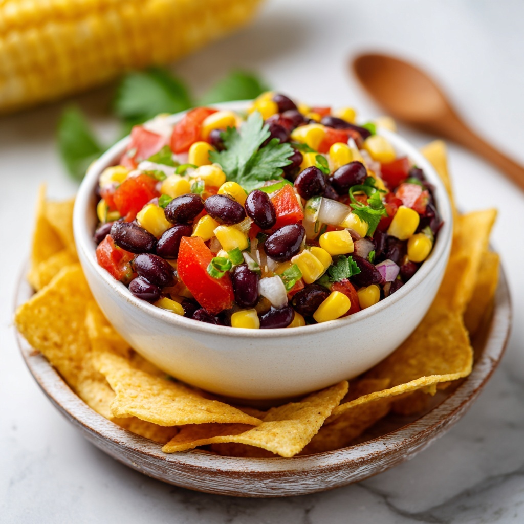 Black Bean and Corn Salsa with Tortilla Chips Recipe - Recipe Image