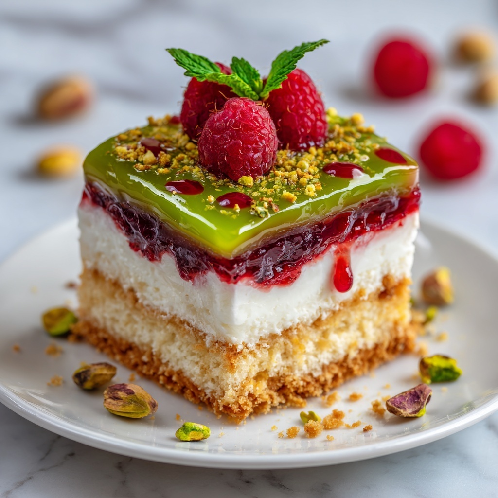 Elegant Pistachio Raspberry Crunch Cheesecake Recipe - Recipe Image