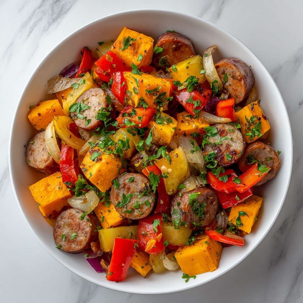 Sausage and Sweet Potatoes with Honey Garlic Sauce Recipe - Recipe Image