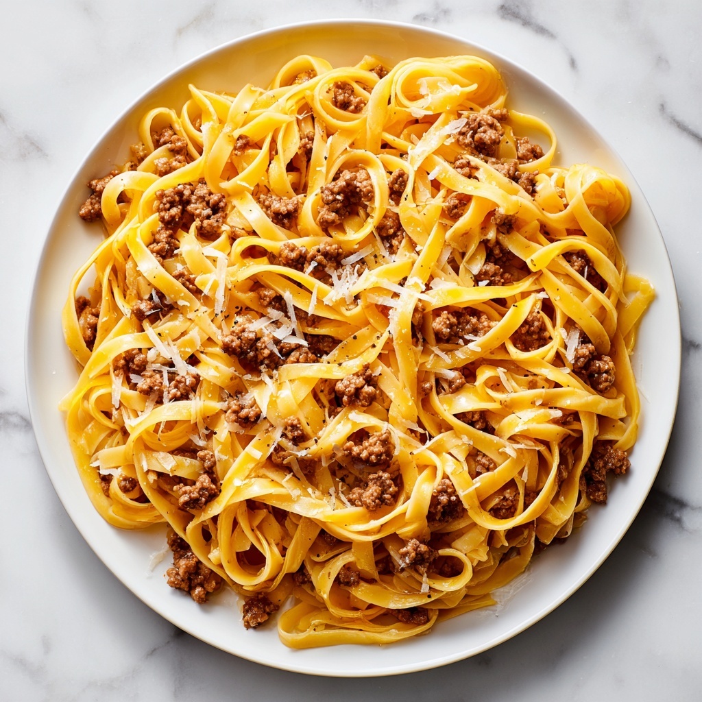 Cheesy Garlic Butter Linguine Pasta with Savory Ground Beef Recipe - Recipe Image