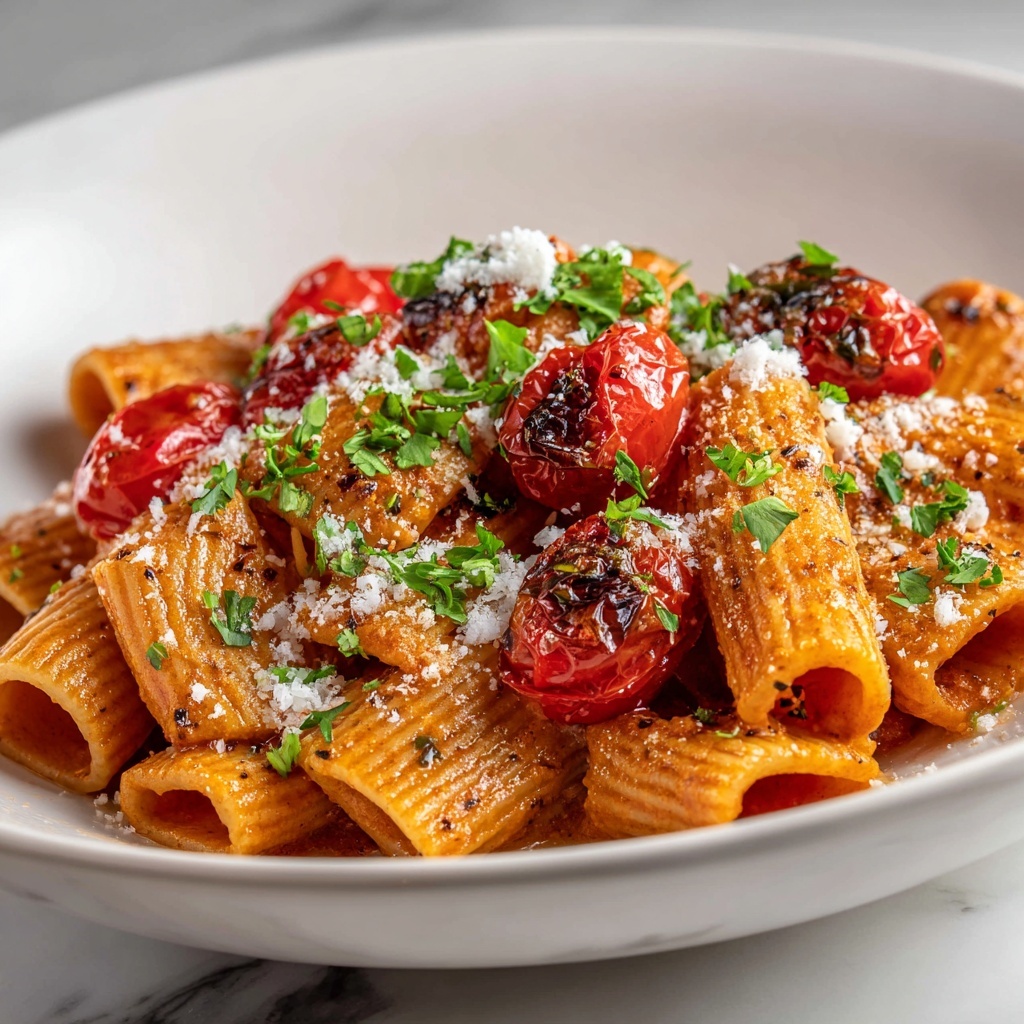 Creamy Tomato Garlic Rigatoni Pasta Recipe - Recipe Image