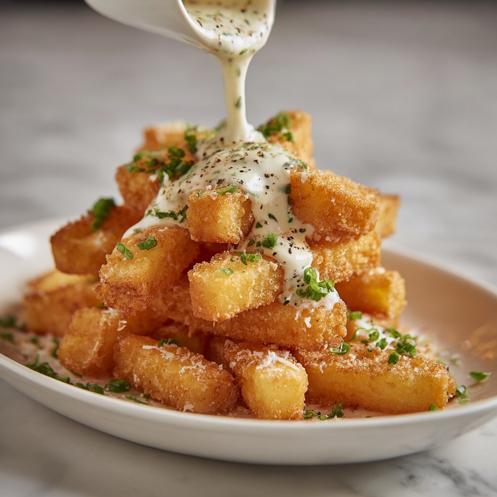 Crispy Veggie Potato Sticks with Cheese Sauce Recipe - Recipe Image