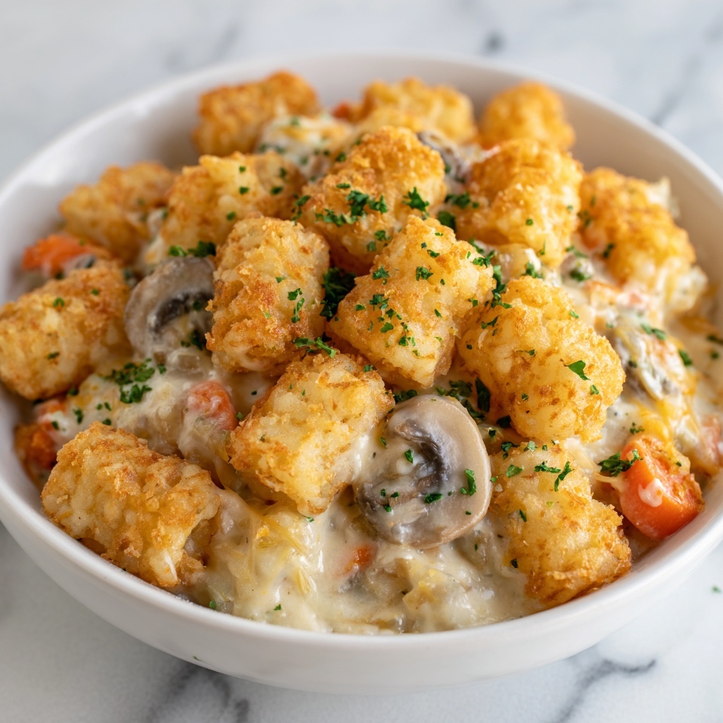 Easy & Delicious Tater Tot Casserole with Cream of Mushroom Soup Recipe - Recipe Image