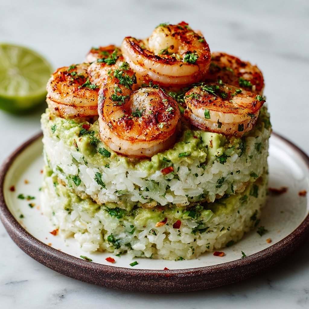 Honey Lime Shrimp & Avocado Rice Stack Recipe - Recipe Image
