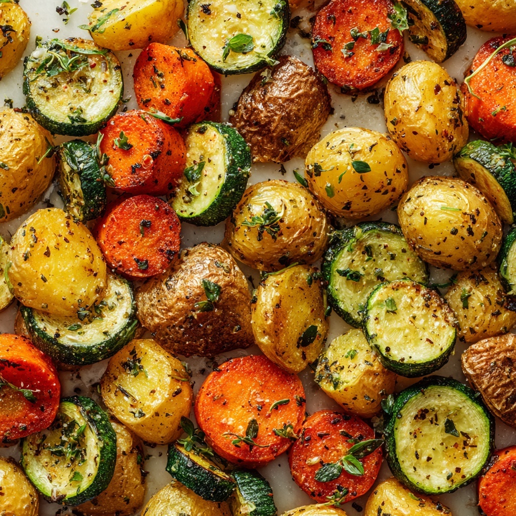 Garlic Herb Roasted Potatoes, Carrots, and Zucchini Recipe - Recipe Image