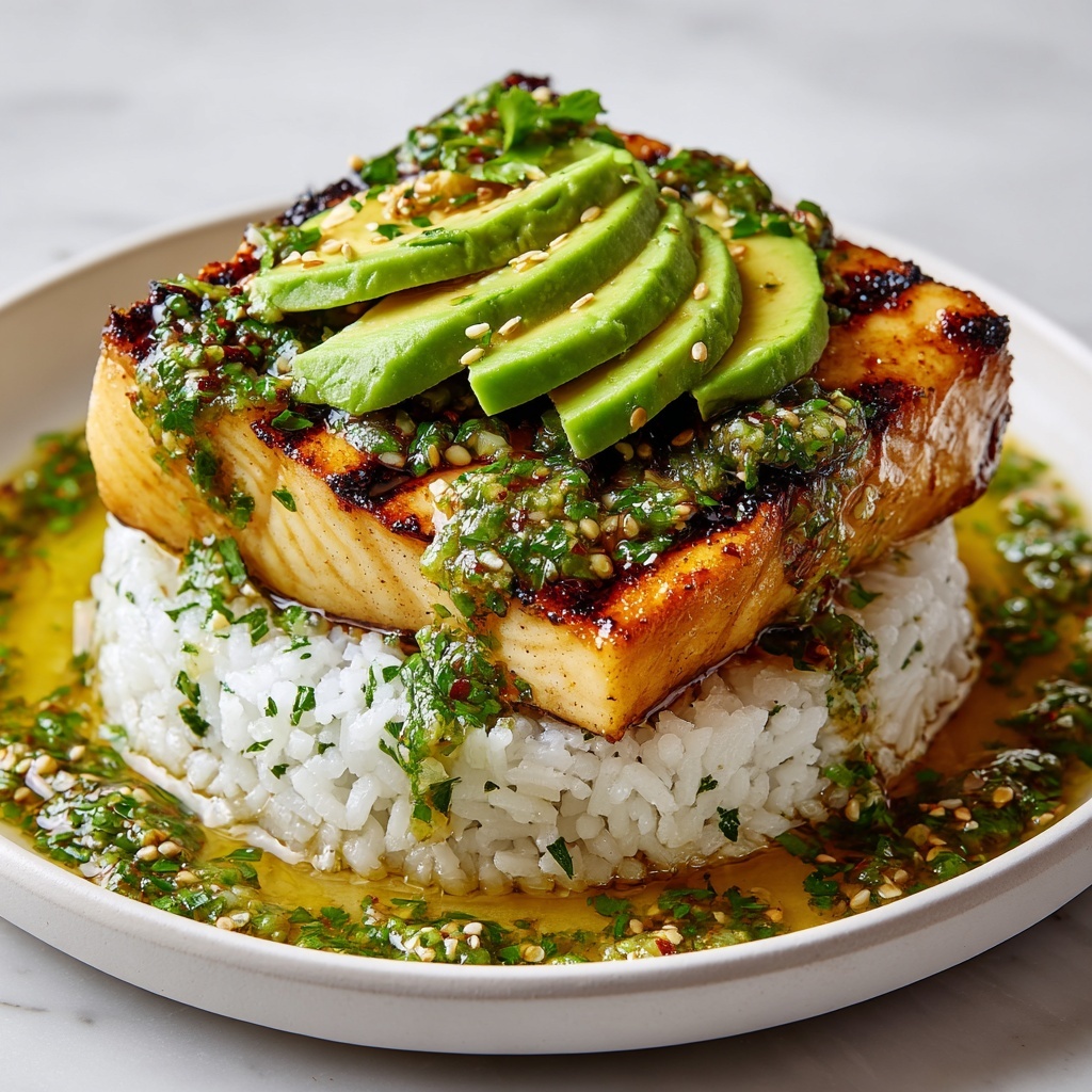 Avocado Rice Stack with Grilled Chicken and Cilantro Lime Sauce Recipe - Recipe Image