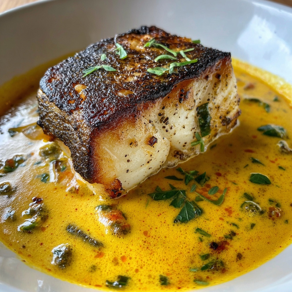 South Indian Coconut Cod Curry with Saffron Butter Recipe - Recipe Image