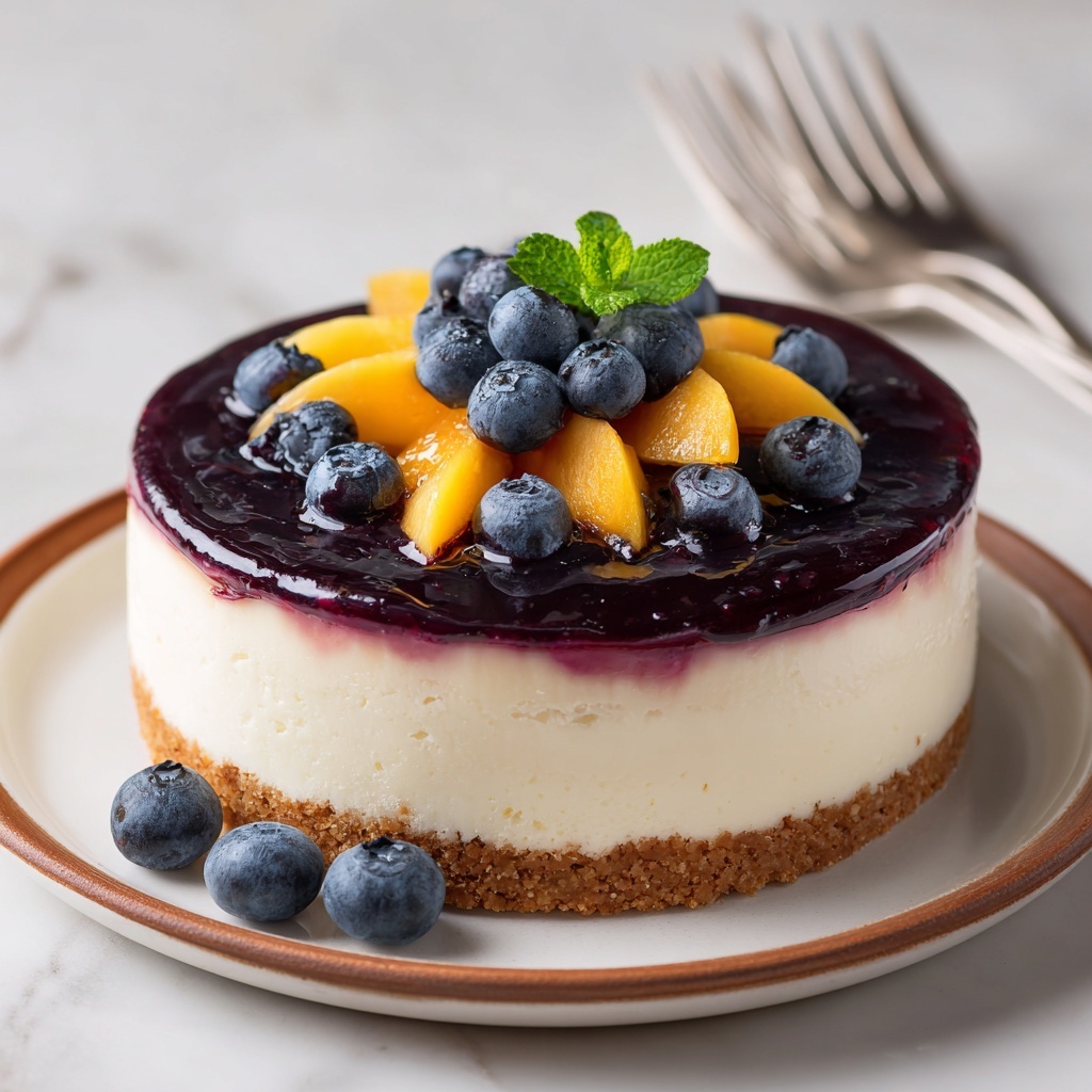 Delightful No-Bake Peach Blueberry Cheesecake Recipe - Recipe Image