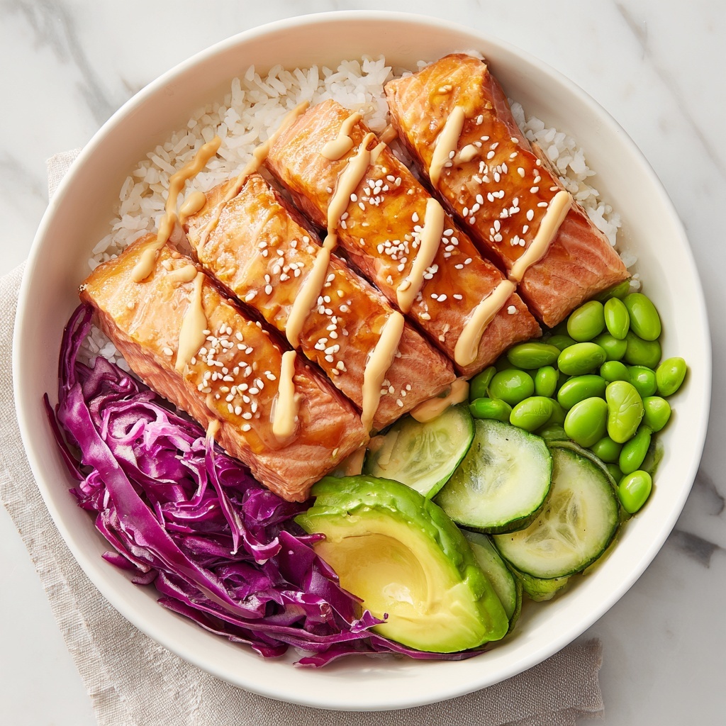 Crispy Salmon Rice Bowls with Ginger Scallion Rice and Spicy Sriracha Mayo Recipe - Recipe Image