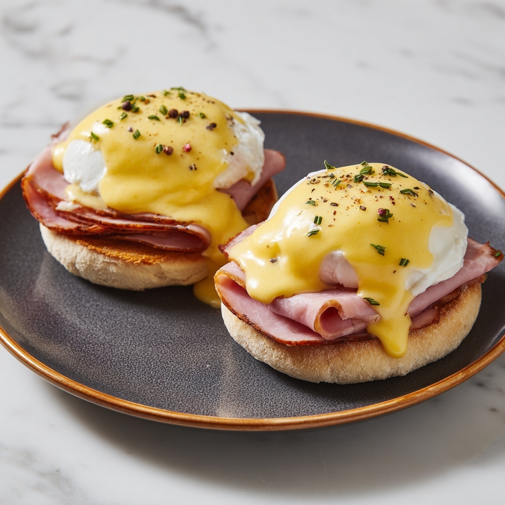 Classic Eggs Benedict with Canadian Bacon and Hollandaise Sauce Recipe - Recipe Image