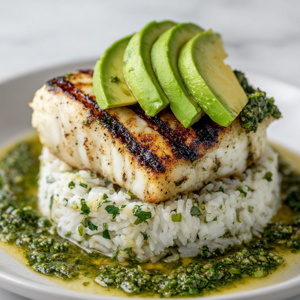 Avocado Rice Stack with Grilled Chicken and Cilantro Lime Sauce Recipe - Recipe Image