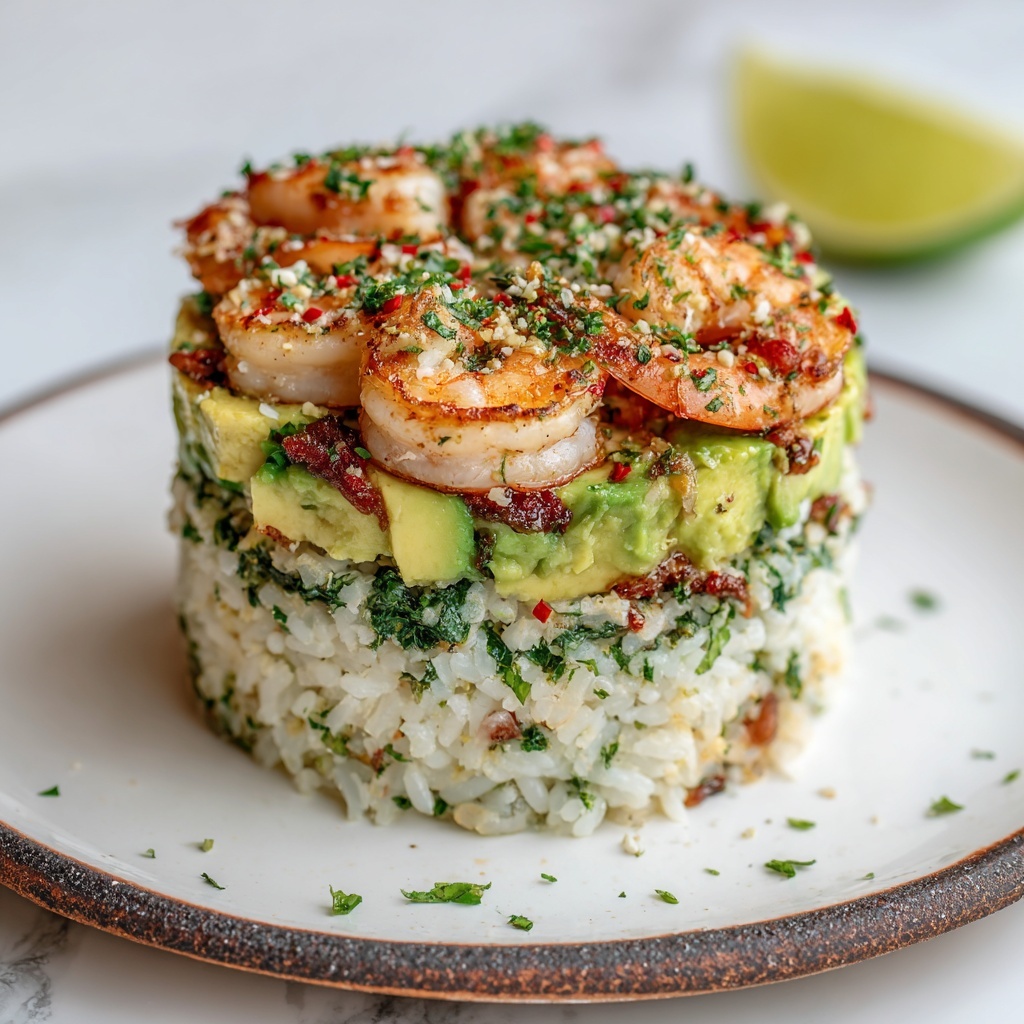 Honey Lime Shrimp & Avocado Rice Stack Recipe - Recipe Image